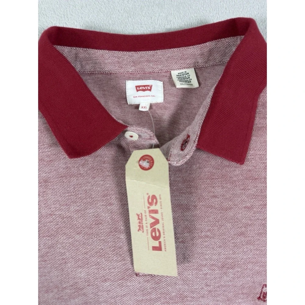 Levi's Men's Two-Tone Pique Polo Shirt With Script Embroidery Red Size XXL